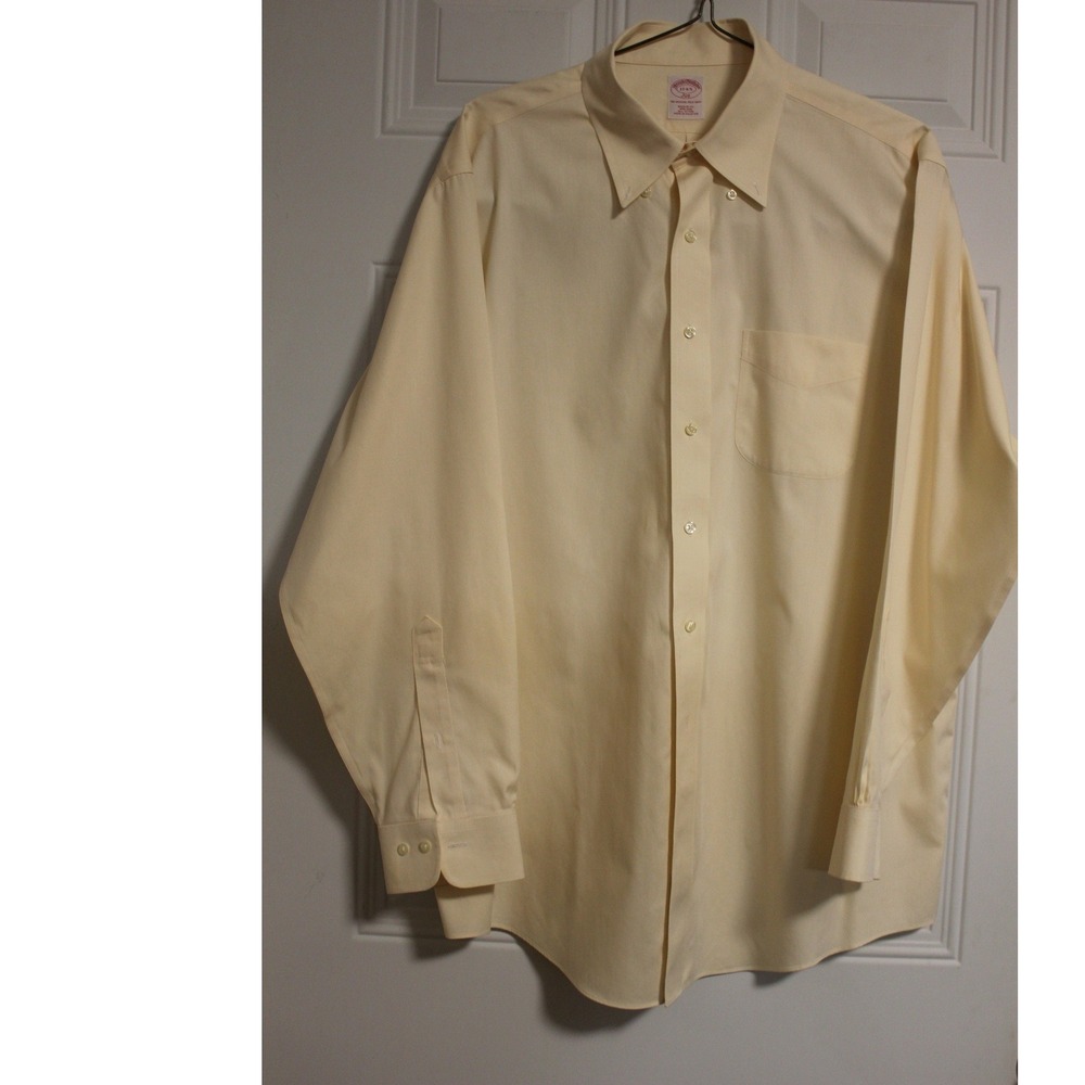 Brooks Brothers Dress Shirt 17 4/5 Cotton Button Down Butter Yellow Professional